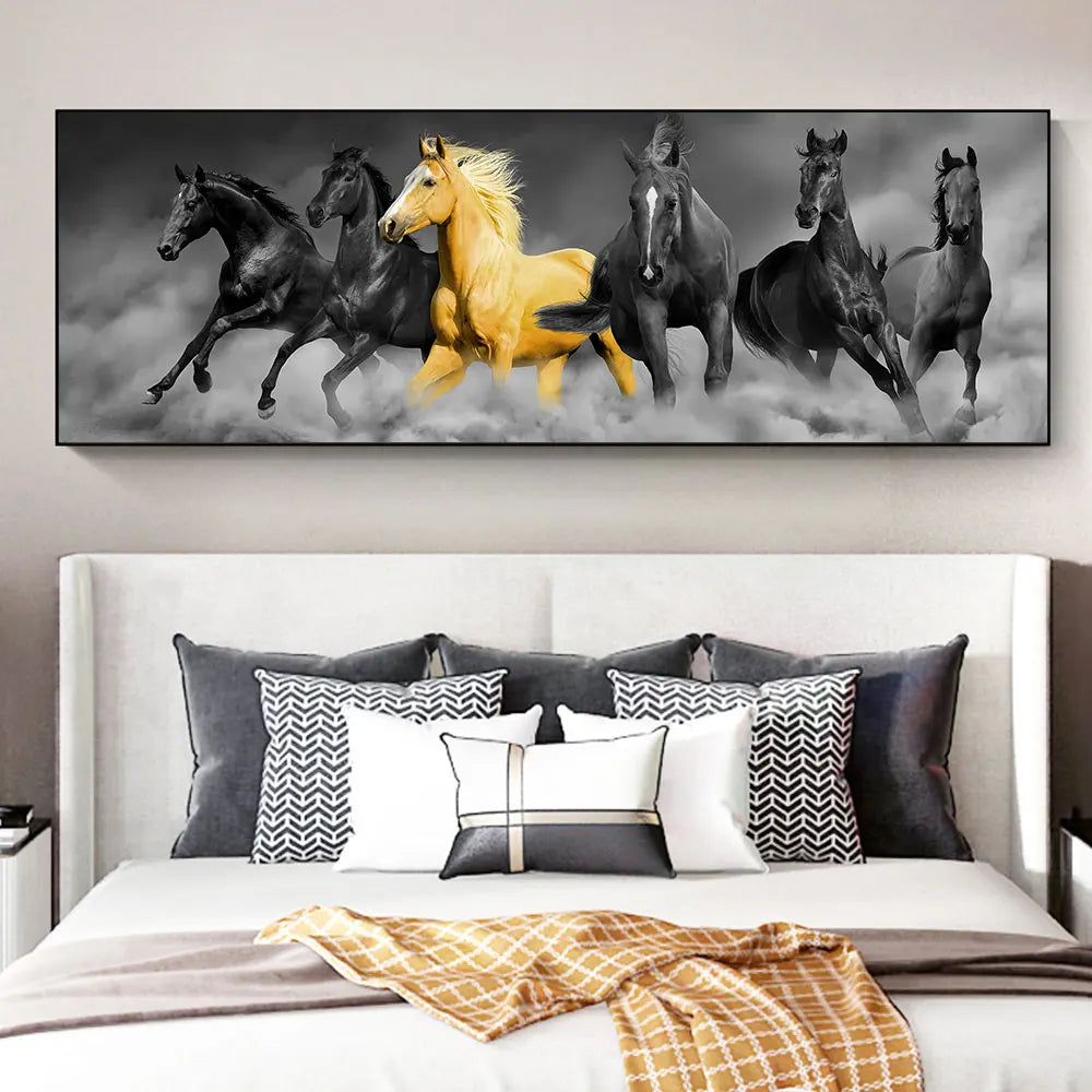 Caballos de oro lienzo moderno arte animales de arte de pared para sala de estar decoración del hogar cuadros gran tamaño de lienzo de pared pinturas impresas