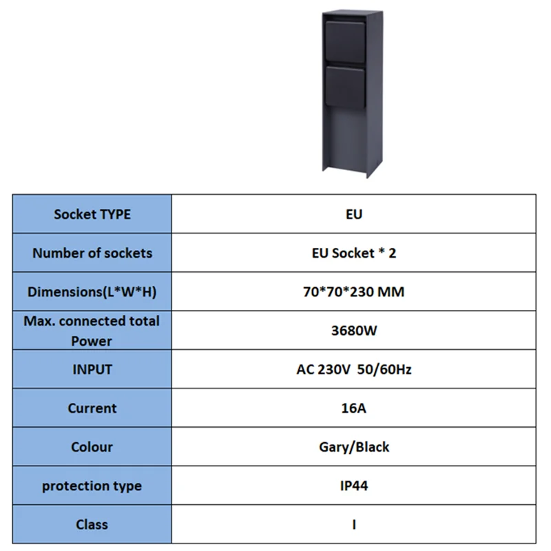 مقبس خارجي ثنائي الاتجاه مقابس الاتحاد الأوروبي 3680 واط 16A عمود طاقة الجسم من الألومنيوم مقبس حديقة مقاوم للماء لتزيين الحديقة جزازة العشب