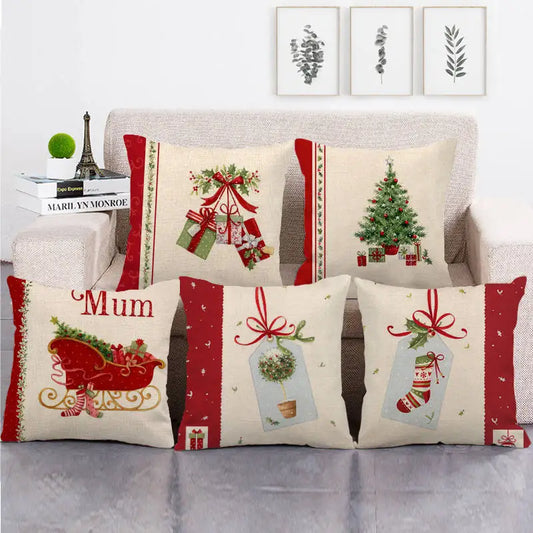 Christmas Decoration Cushion Cover Santa Claus Sofa Pillow Cover Holiday Decoration Pillowcase Linen Pillows Pillowcase 45x45cm