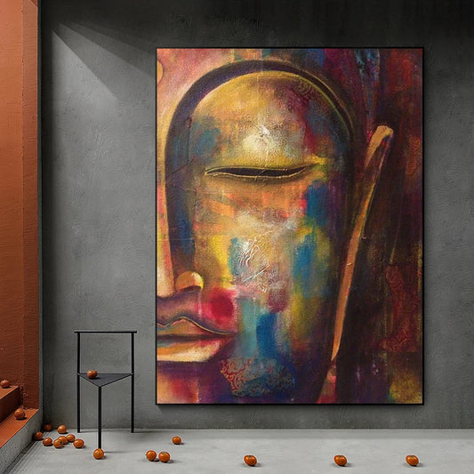 Media cara de pintura al óleo de Buda en lienzo de cuadros y impresiones Arte de pared escandinava Imagen para sala de estar Decoración del hogar