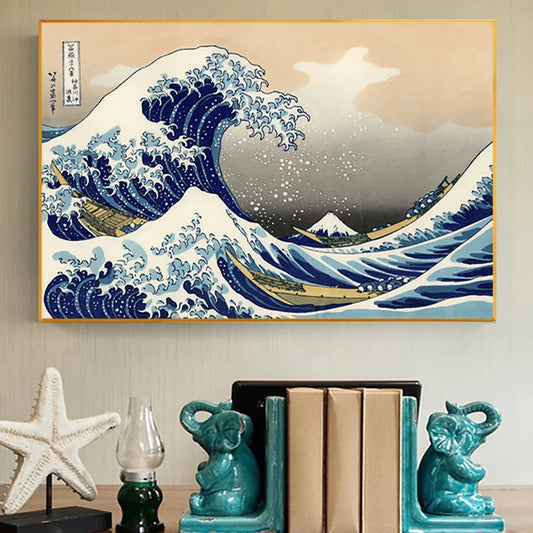 Gran ola de Kanagawa Japón Vintage Canvas Art Poster y estampados Pintura de pared sin marco Imagen de decoración del hogar para sala de estar