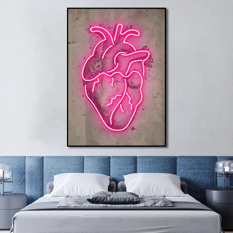 Abstract Pink Neon Skeleton Heart Painting Poster HD Stampa su tela di pittura da parete Art Picture per soggiorno Decorazione per la casa