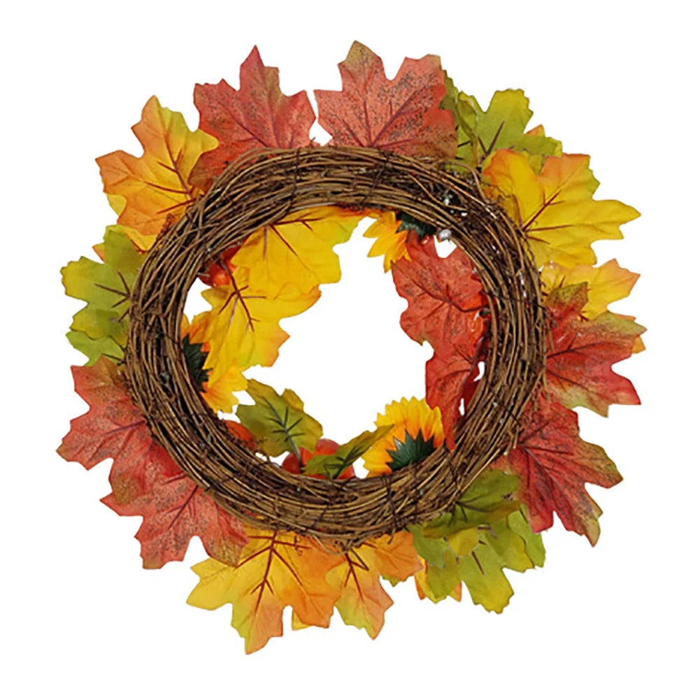 Autumn Door Wreath Harvest Front Door Wall Hanging Maple Leaf Rattan Pumpkin Pinecone Wreath Thanksgiving Harvest Festival Decor