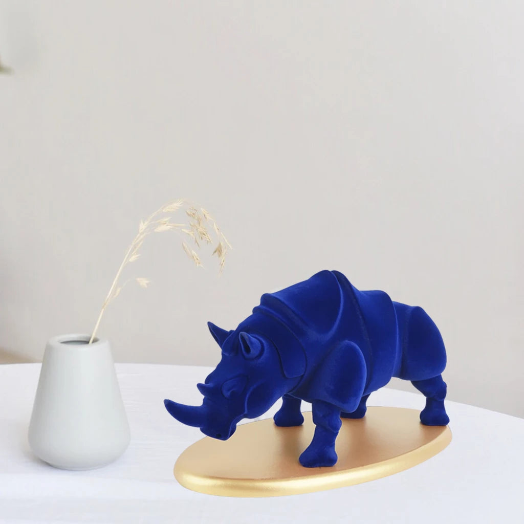 Rhinocero Statues Figurine Velvet Resin Animal Sculptures with Stand for Home Office Bookshelf Decoration Ornament Gifts