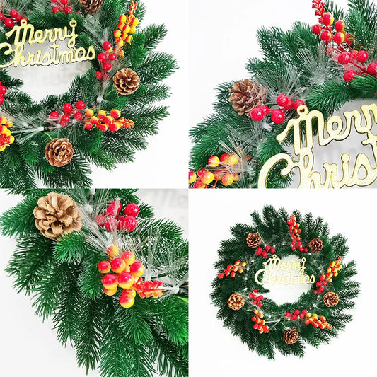 Big Size LED Light up Christmas Wreath Door Hanging Garland Pine Cones Berries Christmas Garland for New Year Home Decor