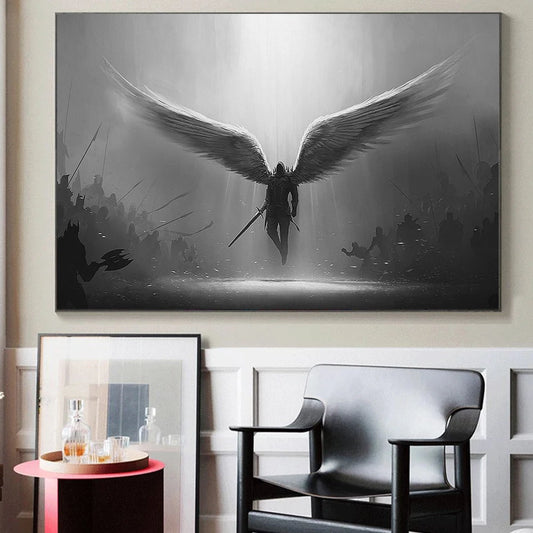 Vintage God of Angels Poster Feathers Alas estampados en blanco y negro Pintura de lona para la sala de estar Decoración Arte de pared Fotos