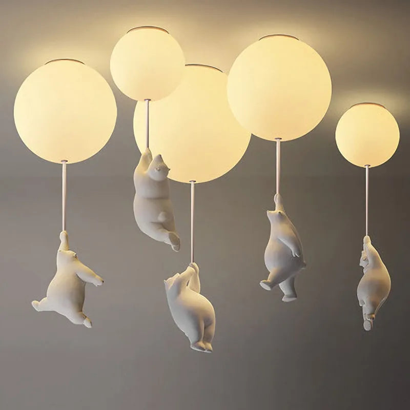 Nordic Little Bear Children's Chandelier Designer Baby Room Bedroom Ceiling Pendant Light Home Decor Indoor Lighting Fixture Led