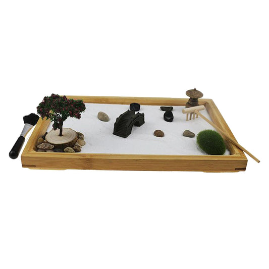 Zen Sandgarten für Schreibtisch mit Rake, Brücke, Baum, Felsen Bürotischzubehör, Mini Zen Sand Garden Kit Meditation Geschenke