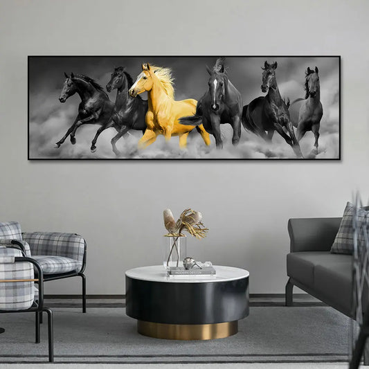 Caballos de oro lienzo moderno arte animales de arte de pared para sala de estar decoración del hogar cuadros gran tamaño de lienzo de pared pinturas impresas