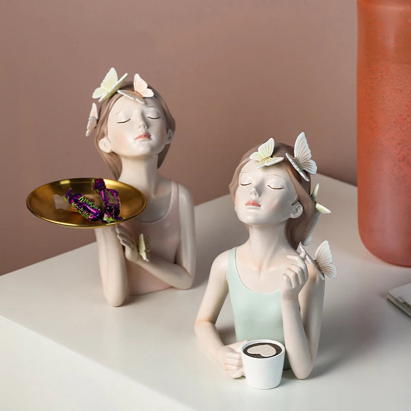 Northeuins Resin Butterfly Girl Figuras Modelo Arte Estátuas de armazenamento moderno Estátuas de sala de estar de sala de estar de mesa