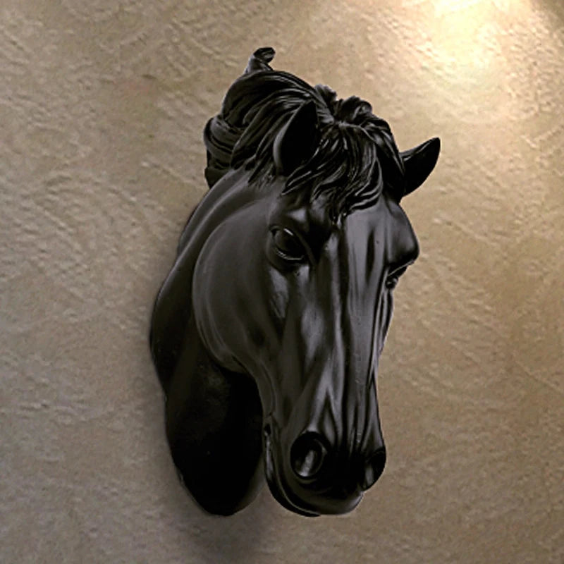 Caballas de la cabeza de la cabeza Hangin 3d Decoraciones de animales 3d Figuras de escultura de arte Cabricadita de resina Sala de estar Decoraciones de pared