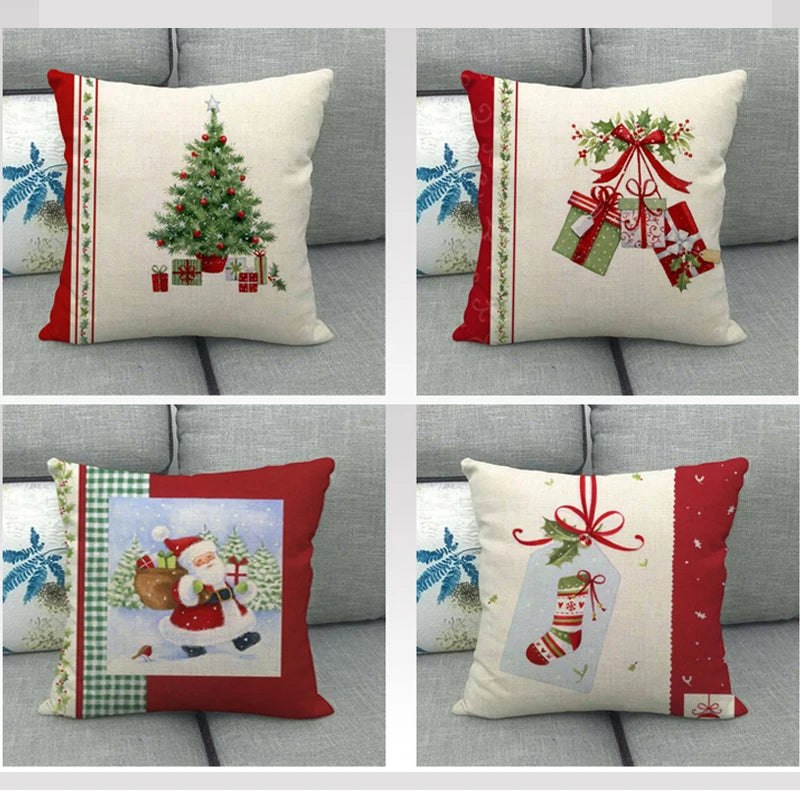 Christmas Decoration Cushion Cover Santa Claus Sofa Pillow Cover Holiday Decoration Pillowcase Linen Pillows Pillowcase 45x45cm