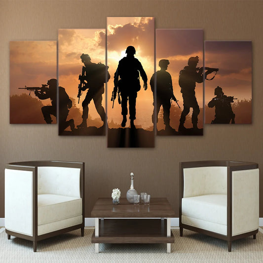 5pcs Ejército Soldado Sunset Partys Possters Arte de pared Decoración del hogar Lienzo HD Pinturas impresas Decoración del hogar