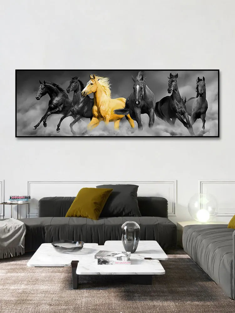 Caballos de oro lienzo moderno arte animales de arte de pared para sala de estar decoración del hogar cuadros gran tamaño de lienzo de pared pinturas impresas