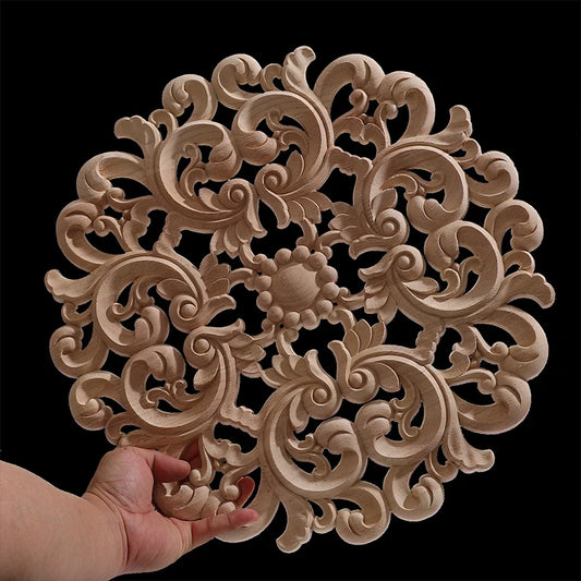 Floro rotondo squisito intaglio intagliato Appliques in legno naturale mobili modanature in legno Accessori non verniciati Decal