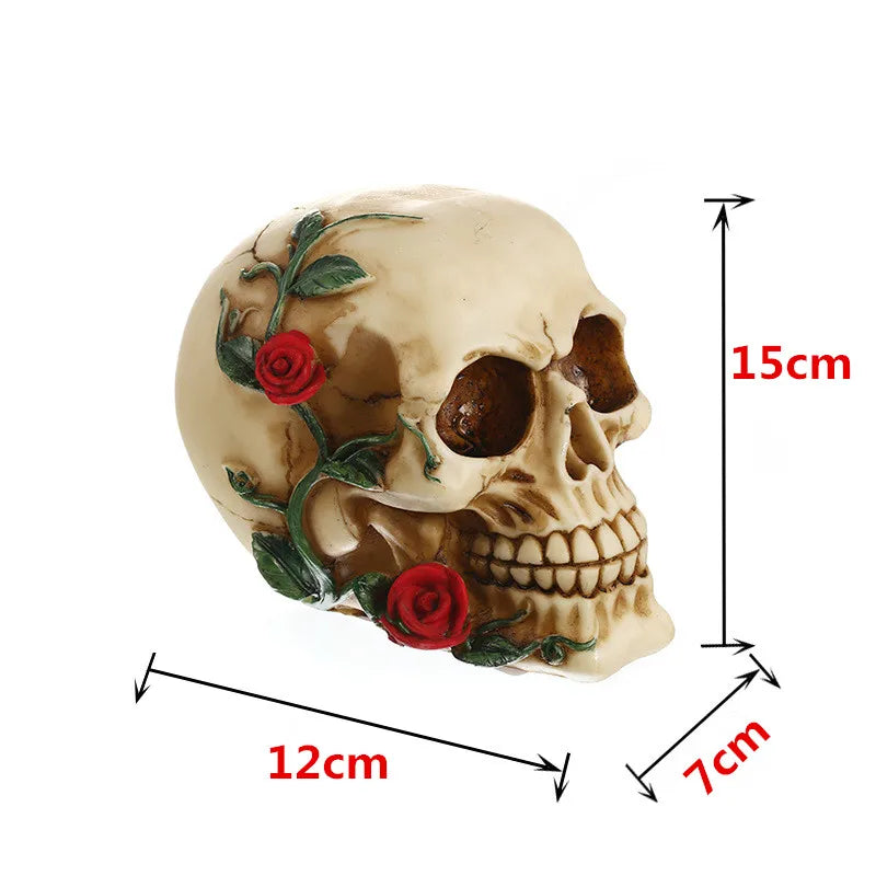 Vilead Rose Skull Statue Halloween Decoratie Resin Skelet Hoofd Crafts Animal Props Bar Ornament Teller Home Sculpture cadeau