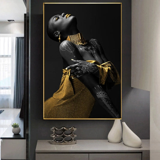 Sexy Figure Art Canvas Paintings African Black Nude Woman Posters and Prints Wall Art Picture for Living Room Wall Decor Cuadros