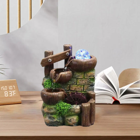 Mini Rockery Tabletop Fountain Waterfall W/LED Light Decorative Relajación de 3 niveles Ornamento SHUI para el regalo de mesa de spa de yoga