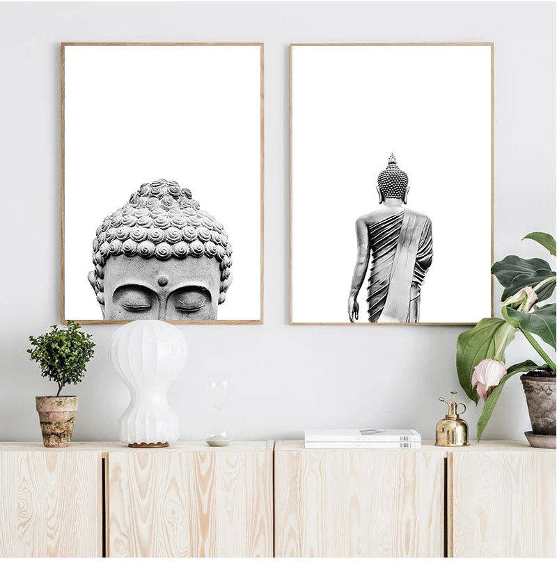 Sakyamuni Buddha Statue Qoutes Wandkunst Leinwand Malerei schwarz weiße nordische Plakate und Drucke Wandbilder für Wohnzimmer
