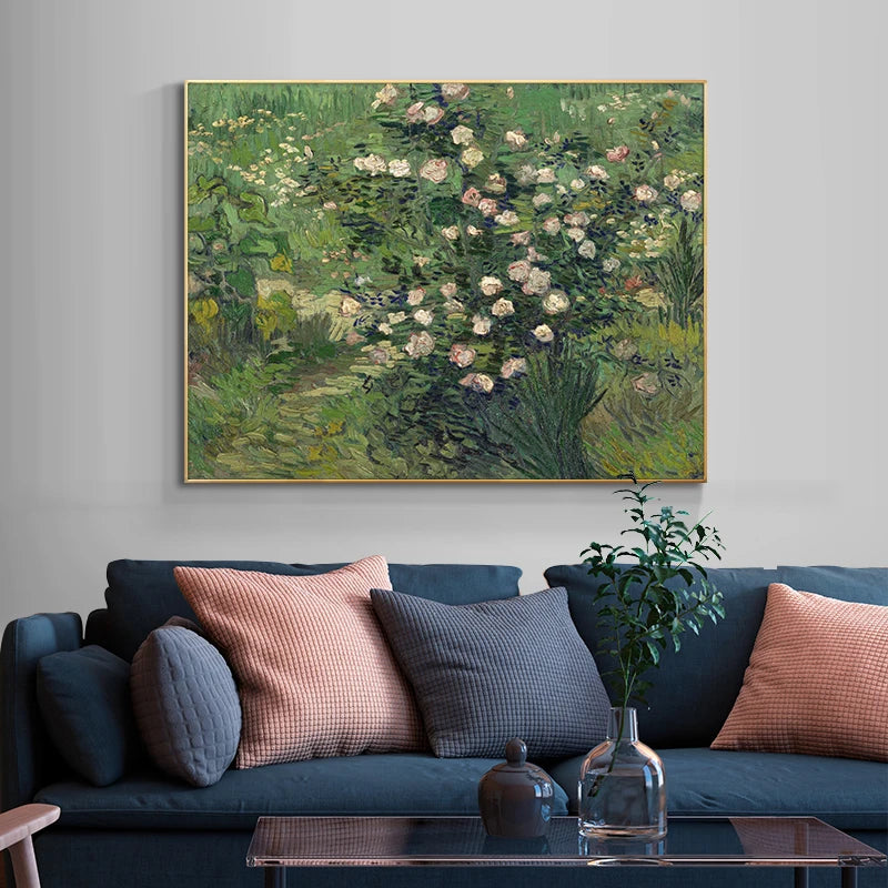 Famous Van Gogh Roses 1889 Oil Painting Reproductions on Canvas Posters and Prints Wall Art Picture for Living Room