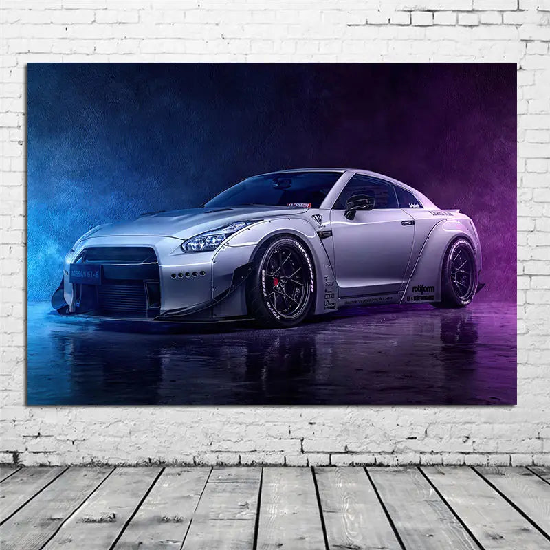 Sport Car Grey Nissan GTR Carteles y estampados de asuntos de pared para la sala de estar Decoración del hogar Pintura sin marco