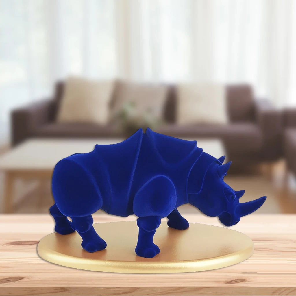 Rhinocero Statues Figurine Velvet Resin Animal Sculptures with Stand for Home Office Bookshelf Decoration Ornament Gifts