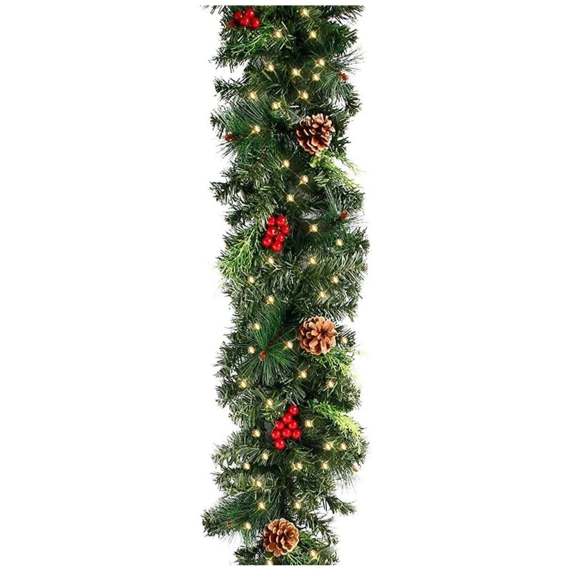 1.8/2.7m Illuminated Christmas LED Light Rattan Berries Pine Cones Garlands Decoration for Doors Trees Fireplaces Wall