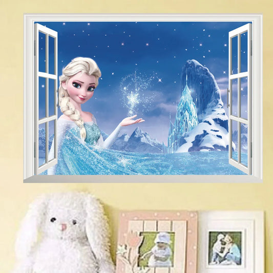 Dibujos animados congelados Elsa Anna Princess 3D Window Wall Wall Siginas para niñas Decoración de la sala de niños Decoración de niños extraíbles Costadio de dormitorio