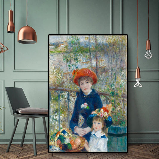 Two Sisters On the Terrace Impressionism Oil Painting Renoir Poster and Print Canvas Art Giclee Wall Picture for Living Room
