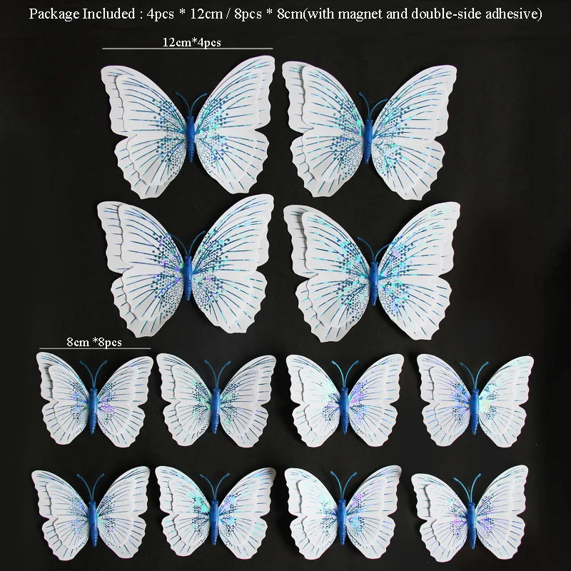 12 piezas Ambilight doble capa 3D Pegatinas de pared de mariposa para la sala de decoración de bodas Decoración de mariposas decoración de artesanios de arte magnet