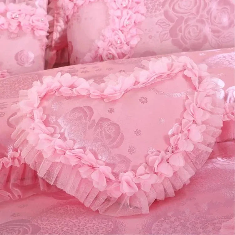 4/6/8 pezzi rosa rosa in pizzo da letto principessa set di ragazze lussuoso set da letto da sposa fogli di copertura di copertura regina king size 2018 nuovo design