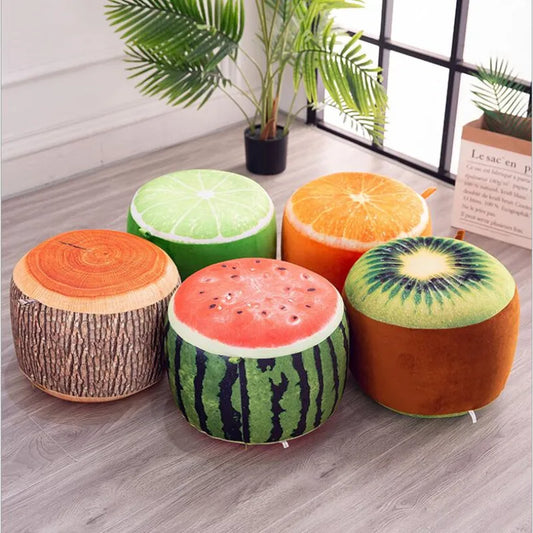 Aufblasbarer Stuhl verdickte Baumwollabdeckung Cartoon Plüsch 3d Frucht aufblasbare Pouf Stuhl schöne Kinder Kissen Hocker tragbar 1pc