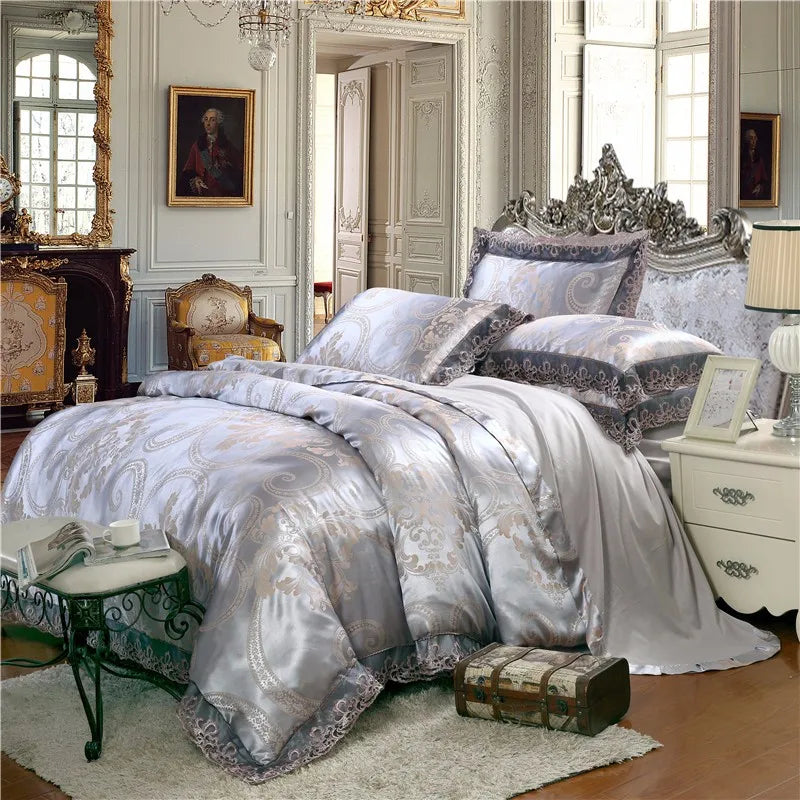 Set di biancheria da letto jacquard in raso di lusso set regina/letto king size set d'argento oro color 4pcs in seta di seta in seta piumino set di coperture per letti 38