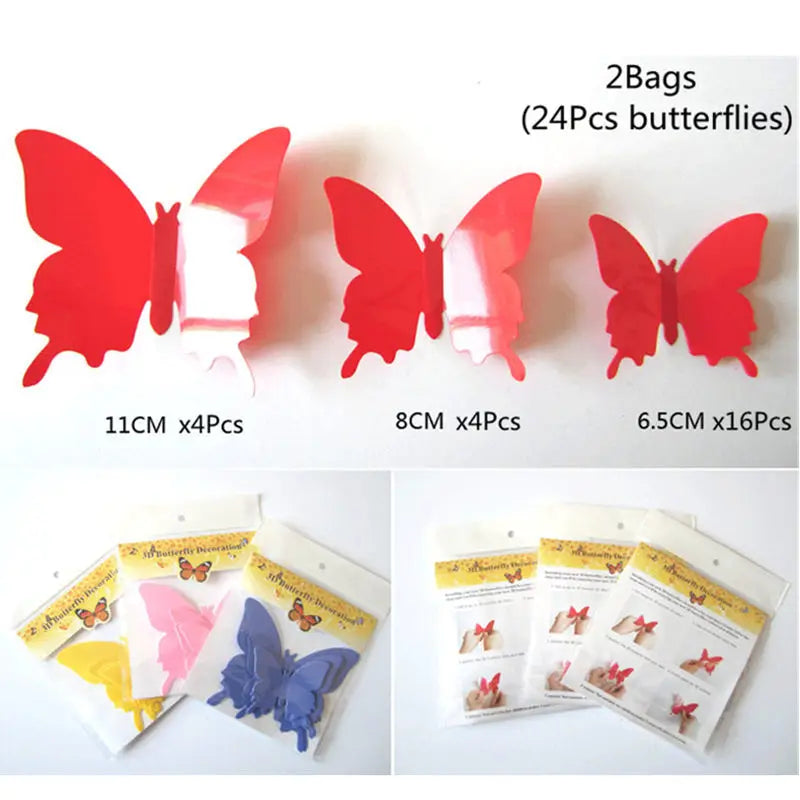 24Pcs/Lot PVC 3D DIY Butterfly Wall Stickers Home Decor Poster for Kitchen Room Adhesive to Wall Decals Decoration