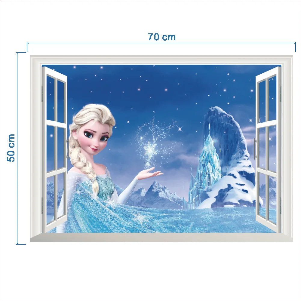 Cartoon Frozen Elsa Anna Princess 3d Window Wall Stickers for Girls Children Room Decoration Removable Kids Bedroom Poster Decal