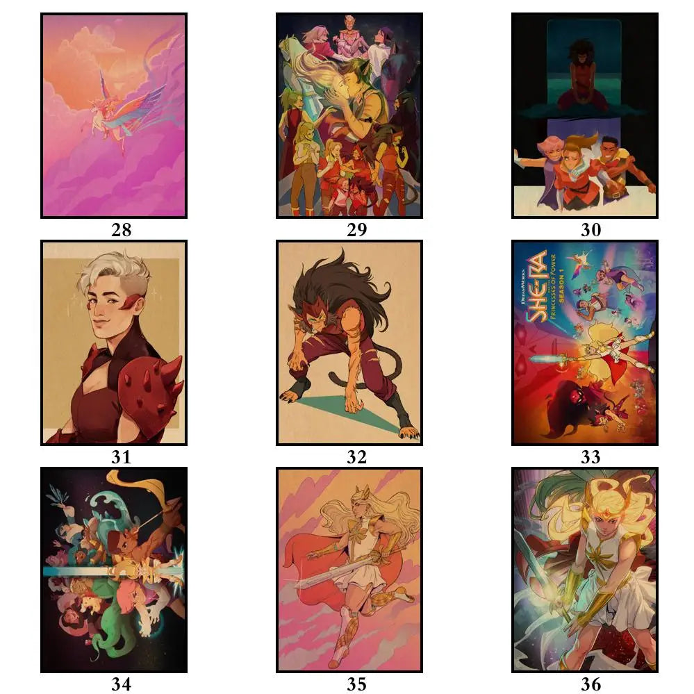 49 Designs She Ra and The Princesses of Power Kraftpaper Poster Artwork Fancy Wall Sticker for Coffee House Bar