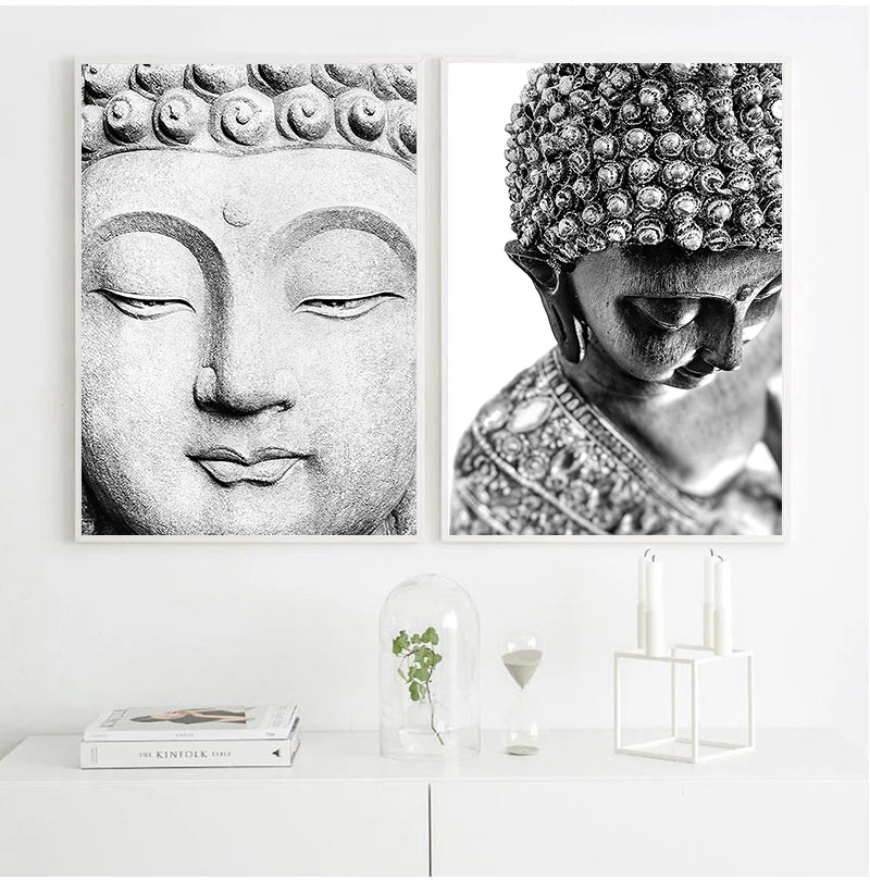 Sakyamuni Buddha Statue Qoutes Wandkunst Leinwand Malerei schwarz weiße nordische Plakate und Drucke Wandbilder für Wohnzimmer
