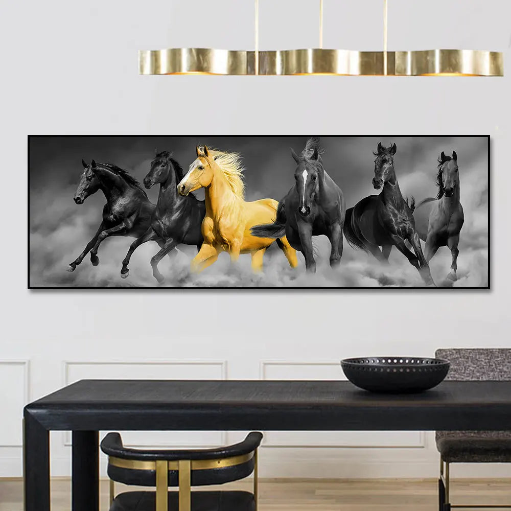 Caballos de oro lienzo moderno arte animales de arte de pared para sala de estar decoración del hogar cuadros gran tamaño de lienzo de pared pinturas impresas