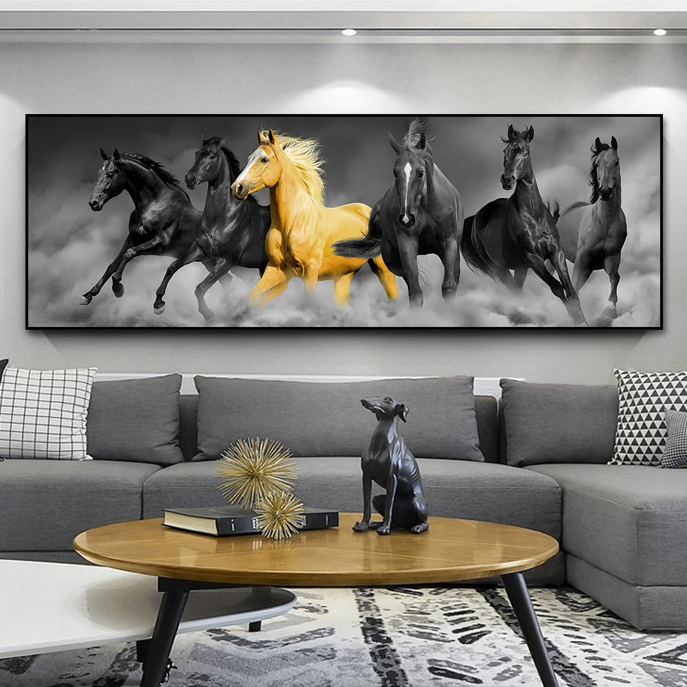 Caballos de oro lienzo moderno arte animales de arte de pared para sala de estar decoración del hogar cuadros gran tamaño de lienzo de pared pinturas impresas