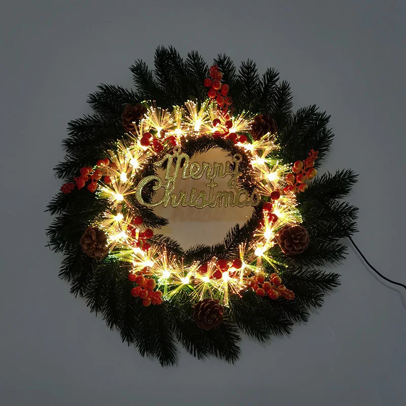 Big Size LED Light up Christmas Wreath Door Hanging Garland Pine Cones Berries Christmas Garland for New Year Home Decor