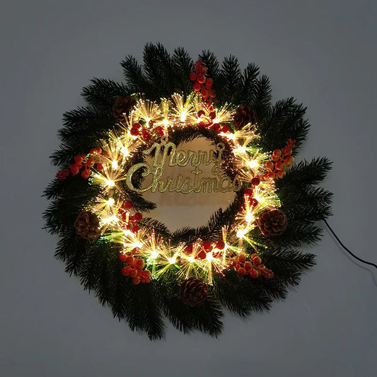 Big Size LED Light up Christmas Wreath Door Hanging Garland Pine Cones Berries Christmas Garland for New Year Home Decor