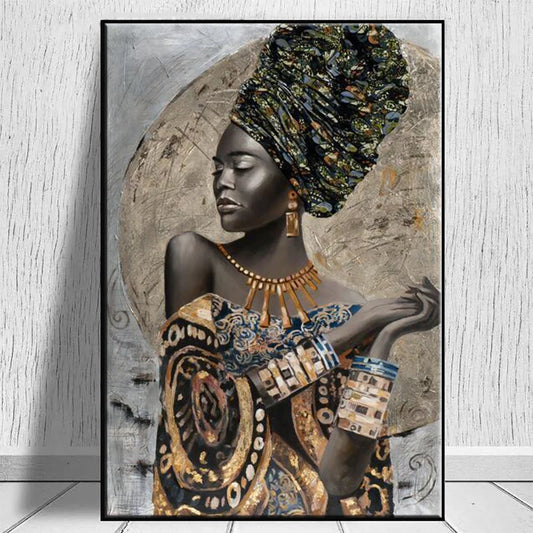 Decoración moderna de mural Luxury aristocrática africana póster y lienzo impreso Retrato de niña negra sala de estar