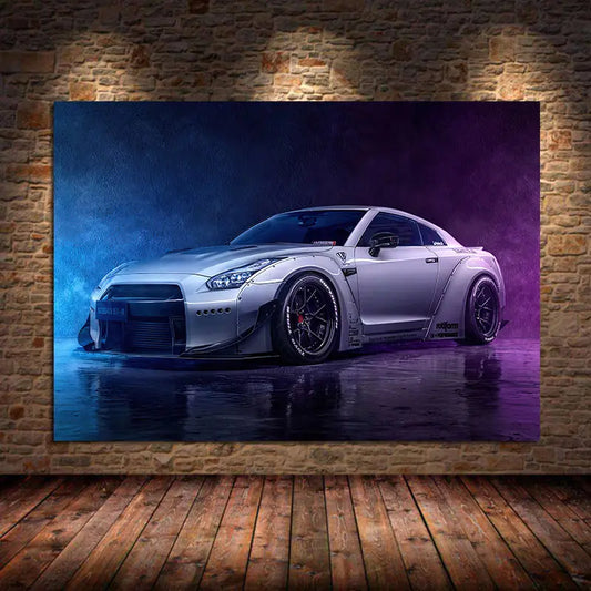 Sport Car Grey Nissan GTR Carteles y estampados de asuntos de pared para la sala de estar Decoración del hogar Pintura sin marco