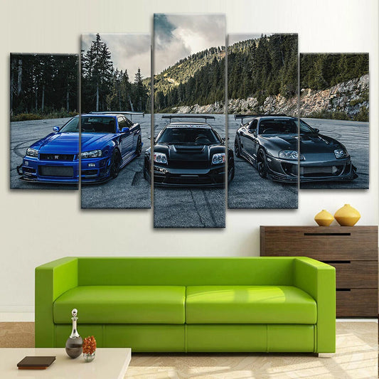 5 piezas Canvas Art JDM Supra Nissan Skyline NSX Car Home Decor Home People Wall Sala de estar Póster Marco de pintura