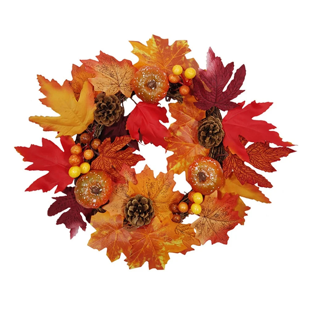 Autumn Door Wreath Harvest Front Door Wall Hanging Maple Leaf Rattan Pumpkin Pinecone Wreath Thanksgiving Harvest Festival Decor