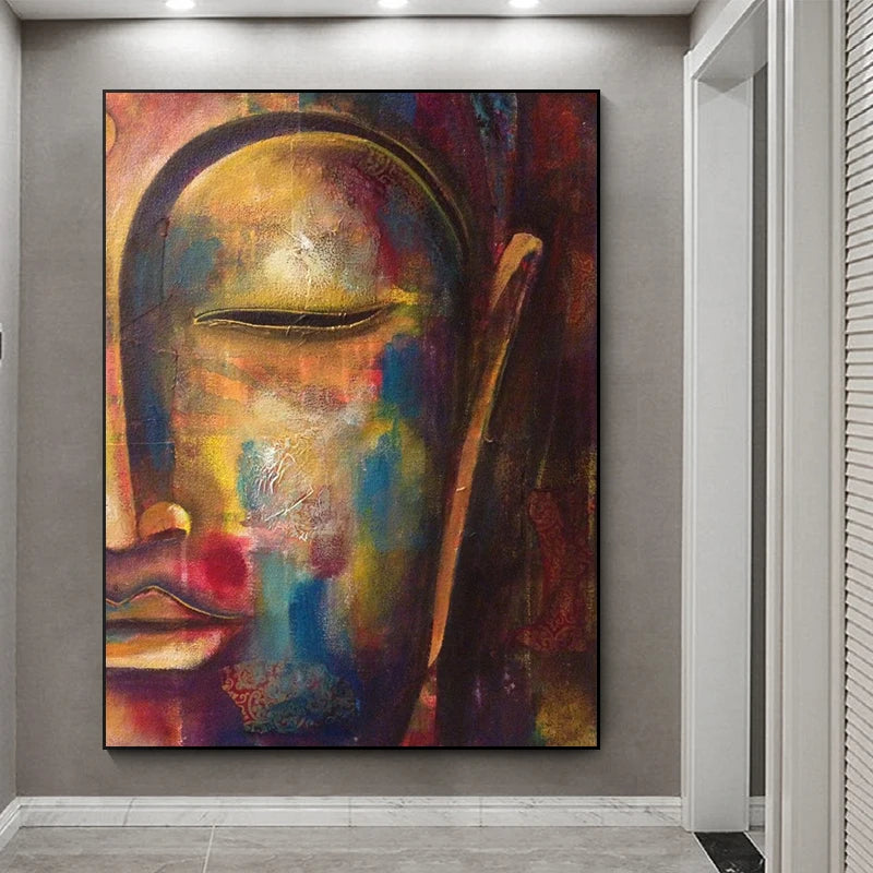 Media cara de pintura al óleo de Buda en lienzo de cuadros y impresiones Arte de pared escandinava Imagen para sala de estar Decoración del hogar