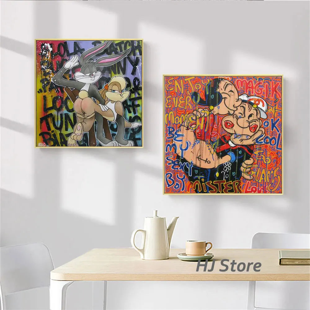 Modern Kidroom Home Decoration Print Canvas Painting Disney Cartoon Poster Rabbit Popeye Animals Picture for Room Decor No Frame