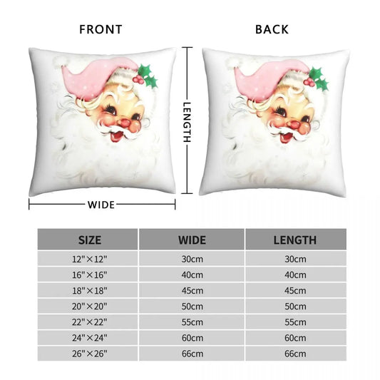 Pink Retro Vintage Santa Pillowcase Polyester Linen Velvet Zip Decor Pillow Case Room Cushion Cover 18"