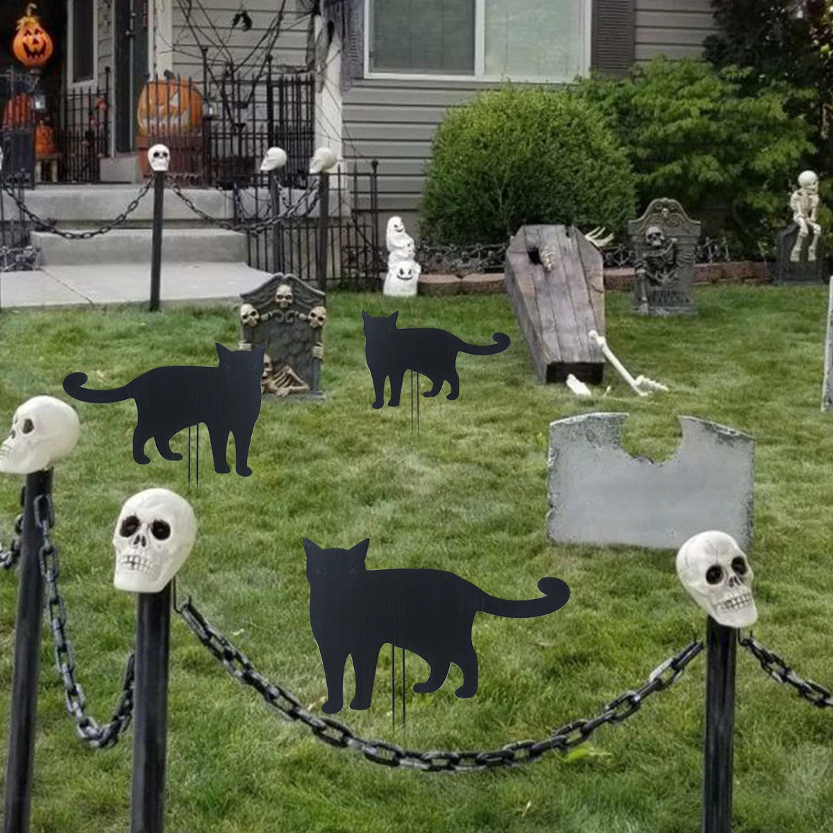 Halloween Yard Signs Stakes Outdoor Decorations Black Cat Lawn Decorations Signs For Garden Yard Scary Halloween Outdoor Decor