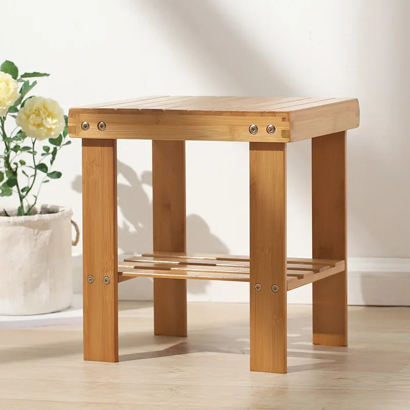 Bamboo Children Tabouret de pêche en bois massif banc carré Multi-fonction Piltor de douche pliable